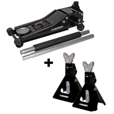 Husky Car Jack with Quick Lift 3-Ton Low Profile and Jack Stands Rust Resistant