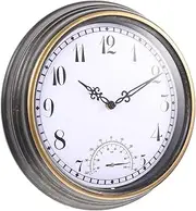 Yardenfun Hanging Waterproof Wall Clock Thermometer 30cm Retro Outdoor Clock for Home Garden Decor for New House