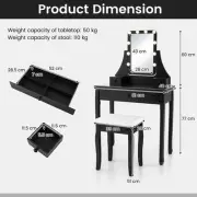 Black Vanity Set with Rotatable Mirror, 10 LED Bulbs, and Cushioned Stool