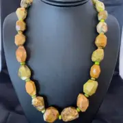 Green Nugget Turquoise Faceted Navajo Sterling Silver Necklace 21" 1492