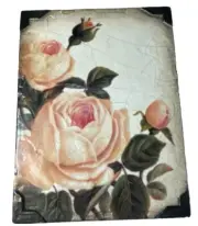 Sid Dickens T-464 Gentle Rose Peach Color Flower Leaf Block Tile Retired White