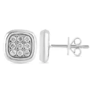Bezel Set Cushion Look Stud Earrings with 0.10ct of Diamonds in Sterling Silver