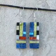 Native American-Santo Domingo Lapis & Multi-Stone Inlay Earrings-Warren Nieto