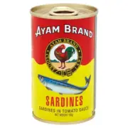 10x Ayam Brand Sardines in Tomato Sauce 155g – Omega-3 Rich, Ready-to-Eat