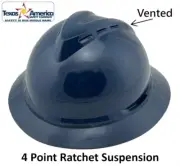 MSA Advance Full Brim Vented Hard hat with 4 pt Ratchet Suspension - Dark Blue