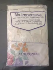 Vintage NOS Percale purple flower floral standard Pillow Case Set # 1 seconds