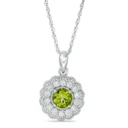 6.0mm Peridot and Lab-Created White Sapphire Flower Pendant in Sterling Silver