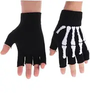 [VALICLUD] Elastic Half Finger Gloves Skull Pattern Knitted Gloves for Men Women for Outdoor Activities