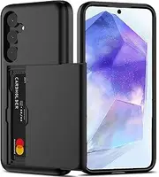 for Samsung A55 Case with Card Holder (Store 2 Cards),Samsung Galaxy A55 Case Wallet Case Slim Dual Layer Heavy Duty Protective Shockproof Hidden Card Slot Phone Case for Samsung Galaxy A55,Black