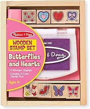 Melissa & Doug 2415 Butterfly and Heart Wooden Stamp Set: 8 Stamps and 2-Color Stamp Pad,Purple/Pink