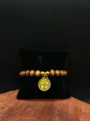 Handmade Natural Wood St. Benedict Catholic Bracelet