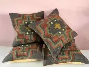 Set of 4-18x18 Kilim Cushion Cover Black Vintage Bench Handmad Decorative Pillow