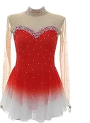 [Zagitova] Figure Skating Dress Women Hook-Finger Sleeves Round Neck Ice Skate Clothes for Competitions
