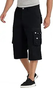 [BEST SOUTH] Men's Capri Long Twill Cargo Shorts Below Knee18 Inches Cotton Relaxed Fit Casual Multi-Pocket