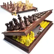 12.5" Magnetic 3-In-1 Large Travel Chess Checkers Backgammon Set - Foldable and