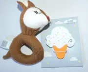 Baby Infant Rattle & Silicone Teether Brown Knit Reindeer and Ice Cream Cone