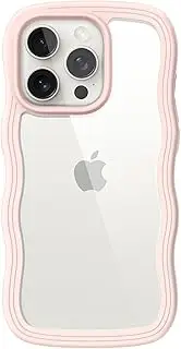 JETech Cute Case for iPhone 15 Pro 6.1-Inch, Wave Frame Curly Shape Shockproof Phone Cover for Women and Girls, Clear Hard PC Back (Pink)
