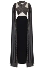 [AFFFAIR] SEQUINED CROSS BODY TOP WITH SKIRT FR 44 BLACK