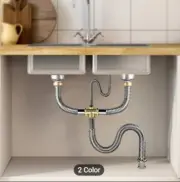 Kitchen Double Sink Drainage Pipe kit Sink Basin Drain Hose Sewer Pipe Plumbing