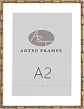 ArtXO A2 Picture Frame Wooden, Display Pictures A3 with Mat or A2 Without Mat,Gold Bamboo Poster Frames,Hanging Photo Frame Wall