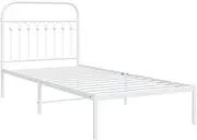 ** vidaXL White Metal Bed Frame with Headboard & Slats - 90x190 cm Steel Bed Base, Extra Under-Bed Storage, Sturdy and Breathable Metal Mattress Support for Bedroom, Guest Room, Dorm
