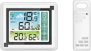 Lancoon Weather Station Clock Indoor Outdoor Wireless Thermometers Large Screen Display Touch Control Backlight Memory Function with 1 Waterproof Sensor