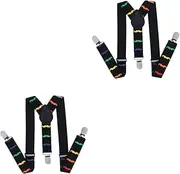 [LIFKOME] 2pcs Y-shape Suspenders for Boy Girl with Colorful Beard Pattern Closure Braces for Boys and Girls for School and Play Black with Colorful Beard