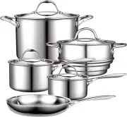 Multi-Ply Clad Stainless Steel Cookware Set, 9 Piece, Silver
