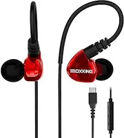 USB C Running Sports Earbud, Type C Headphones Wired Over Ear In Ear Headsets Noise Isolation waterproof Earbuds Enhanced Bass Stereo Earphones with Microphone and Remote for Running Jogging Gym (Red)