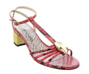 Roberto Cavalli Class Coral/Gold Leather Classic Sling Back Mid Heel Shoes-