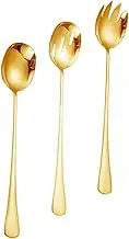 Amosfun 3pcs Salad Serving Set Tableware Comfortable Grasp Long Handle Spoon Spork Colander for Easy Drainage and Serving for Fruits and Vegetables