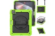 WASSUP iPad Pro 12.9 inch 6th/5th/4th/3rd Gen Case with Screen Protector Hand Strap Stand & Shoulder Strap-Black&Green