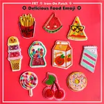 ☸ DELICIOUS FOOD EMOJI - 西瓜/披薩/櫻桃/冰淇淋/橙汁/薯片熨燙貼片 ☸ 1 件 DIY 縫製