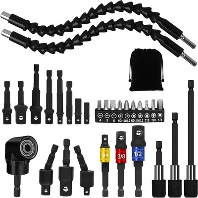 31 Pcs Flexible Drill Bit Extension Set, 105° Right Angle Drill Attachment,4773