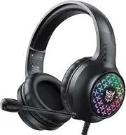 Gaming Headset, Plug and Play, Lights, Noise-Cancelling Microphone, Breathable Sponge, 40mm Driver, Soft Earmuffs Lightweight, Compatible with PC, PS5, Switch - 3.5mm o Jack