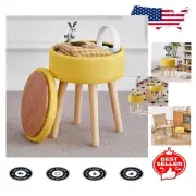 Stylish Upholstered Foot Stool with Wood Legs - Perfect for Living Room & Bath