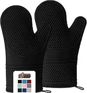 Gorilla Grip Premium Silicone Slip Resistant Oven Mitt Set, Soft Flexible Oven Gloves, Heat Resistant Kitchen Cooking Mitts, Protect Hands from Hot Surfaces, Cookie Sheets, Black Pair, Set of 2