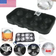 Black Round Silicone Ice Cube Ball Maker Tray 8-Grids Sphere Molds Bar w/ Funnel