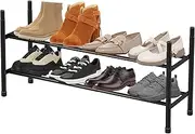 Expandable Shoe Rack 2 Tier Adjustable Shoe Storage Shelf Metal Shoe Storage Organiser Stackable Shoe Stand for Entryway Closet Doorway Black
