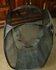 Black 11X13X22" Net Mesh Pops Open Laundry Hamper Bag - Folds Down Flat (Ff1)