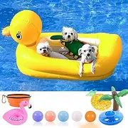 Dog Pool Floats Set, Dog Float Raft with Collapsible Dog Bowl, Non-Toxic Floating Dog Water Toys for Small Dog, Puppy and Doggies, Yellow Duck