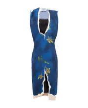 Paper-based printed technical fabric dress IT40,IT42 dark purple blue
