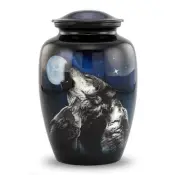 Midnight Wolves Urn - 3 Wolves Cremation Urn for Ashes - Wolves Howling at Th...