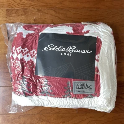 Eddie Bauer Throw Blanket Reversible Sherpa Red Rustic Cabin Grizzly Peak Sealed