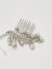 Homa Bridal Crystal and Pearl Silver Bridal Hair Comb Headpiece Hair Jewelry