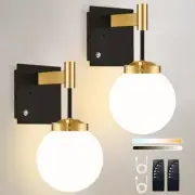 Battery Operated Wall Sconce Set of 2, Battery Wireless (2 Pack) Black Gold