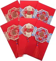 SHOWERORO Metal Texture Red Envelopes 6pcs Luck Money Packet Storage for New Year Gifting