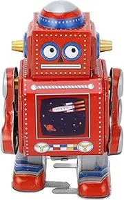 Vintage Wind Up Robot Toy, Hand Made Decorative Iron Vintage Robot Toy, Clockwork Robot Toy for Cafe Bar Restaurant, Unique Robot Decoration Toy (Red)