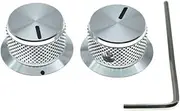 2-Pack Set Screw Style Aluminium Potentiometer Knobs 1/4" Universal Top Hat Knobs Bell Volume Tone Control Knobs for Guitar/Bass/AMPS/Preamps Silver