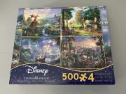 Disney NIB Thomas Kinkade 4 in 1 Jigsaw Puzzle 500 Piece Pooh Mickey Lady Tramp